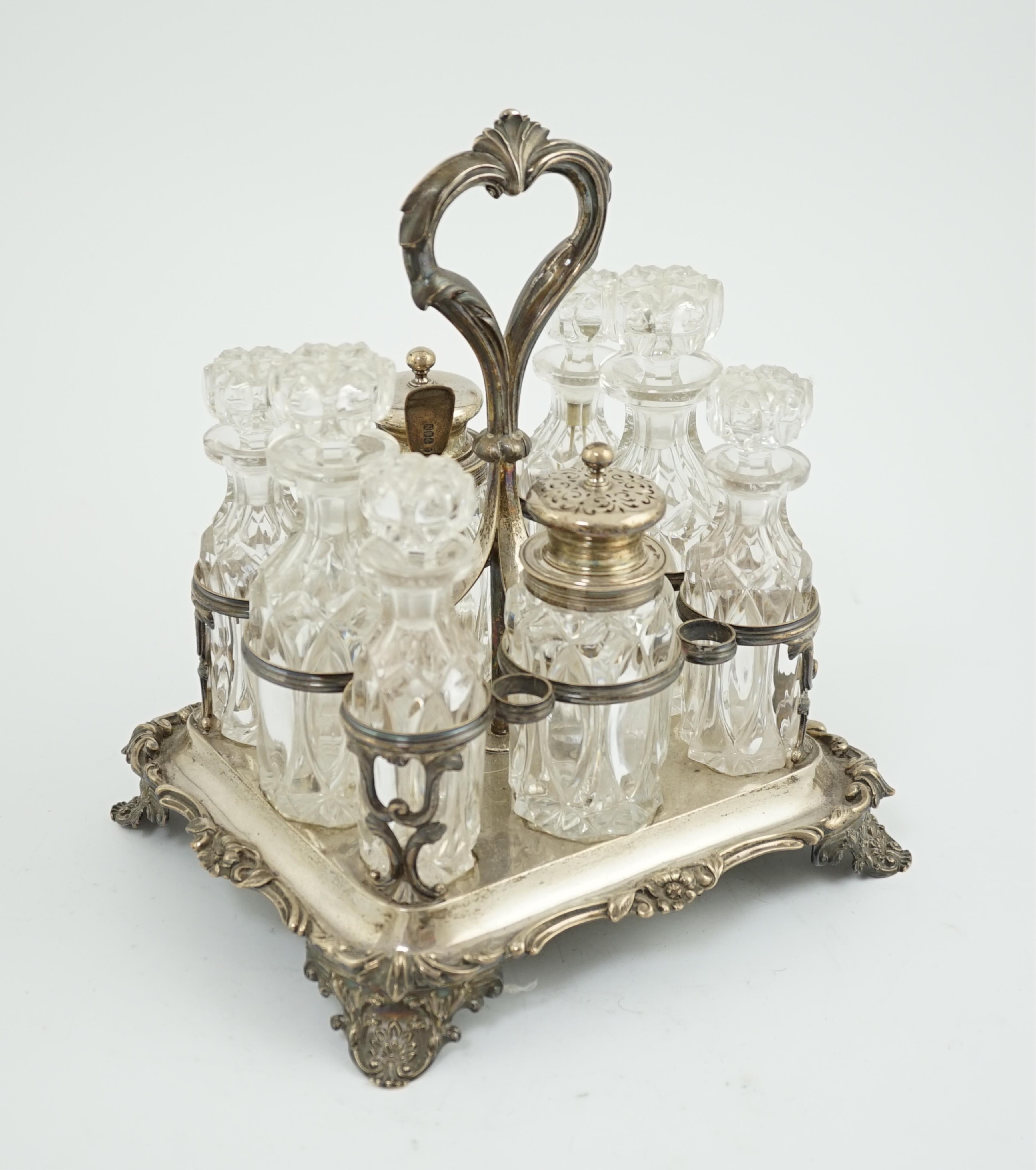 An early Victorian silver rectangular cruet stand, maker WE?